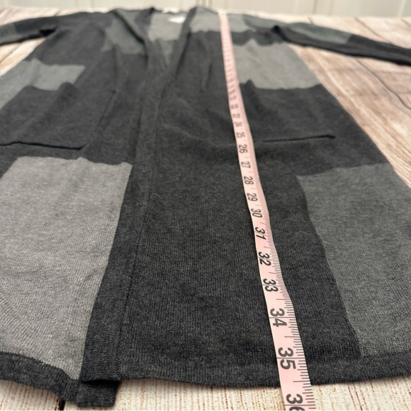 J Jill Gray Open Front Long Cardigan Sweater Size XS Colorblock Patchwork Travel - Picture 6 of 9